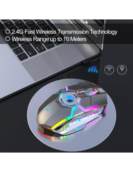 Ratón Inalámbrico Recargable HXMJ Z30 Gris con Luz RGB Ratón Inalámbrico Recargable HXMJ Z30 Gris con Luz RGB