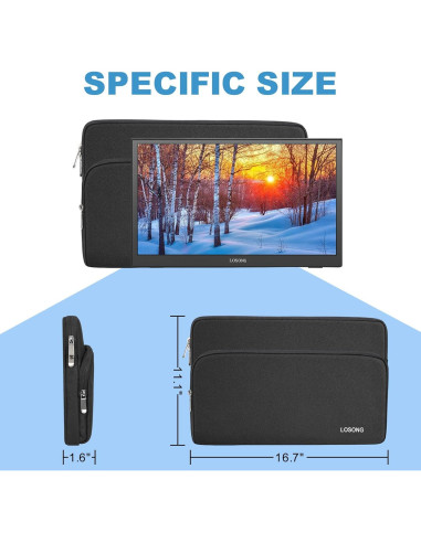 Funda para Monitor Portátil Losong 17.3" Negra con Bolsillo