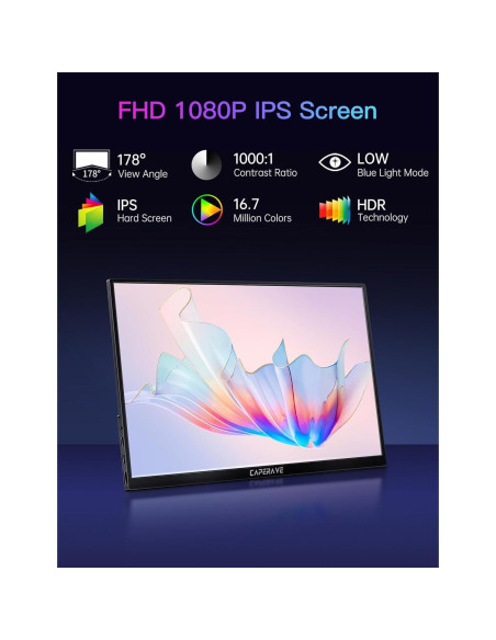 Monitor Portátil CAPERAVE 15.6'' FHD USB-C HDMI Viaje Monitor Portátil CAPERAVE 15.6'' FHD USB-C HDMI Viaje