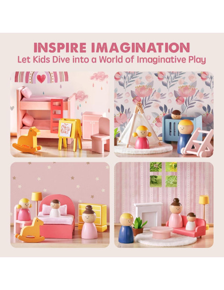 Casa de Muñecas de Madera Tiny Land 6 Habitaciones 30 Accesorios Casa de Muñecas de Madera Tiny Land 6 Habitaciones 30 Accesorios
