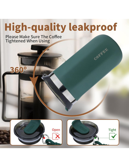 Taza de Café de Viaje Disoza 500ml Verde Aislada a Prueba de Derrames Taza de Café de Viaje Disoza 500ml Verde Aislada a Prueba de Derrames