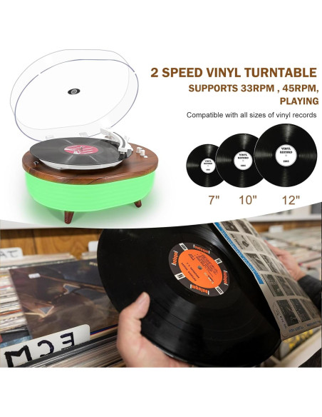 Reproductor de Vinilo M MUSIC 569 Inalámbrico 2 Velocidades Reproductor de Vinilo M MUSIC 569 Inalámbrico 2 Velocidades