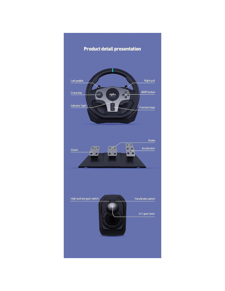 Volante de Carreras PXN V9 con Pedales y Palanca 270/900 Volante de Carreras PXN V9 con Pedales y Palanca 270/900