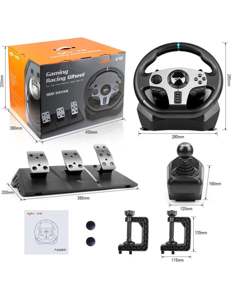 Volante de Carreras PXN V9 con Pedales y Palanca 270/900 Volante de Carreras PXN V9 con Pedales y Palanca 270/900