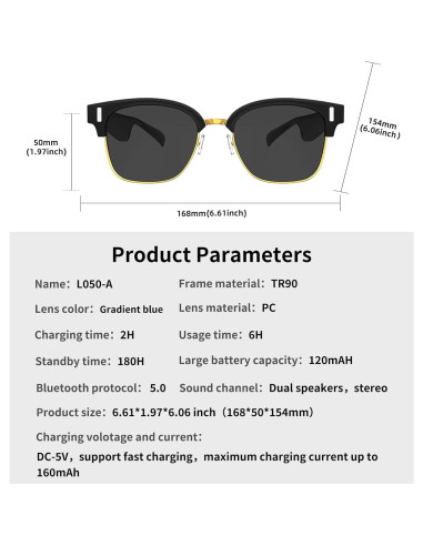 Gafas de sol Bluetooth RERBO con altavoces y UV400