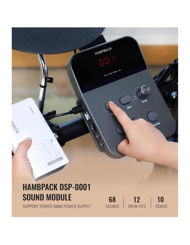 Batería Eléctrica HAMPBACK MK-0 7" Pads Malla 68 Sonidos
