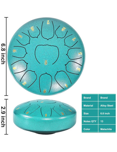 Tambor de Lengua de Acero Ironkoi 16,5 cm 13 Notas Verde