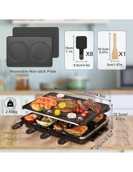 Parrilla Raclette Eléctrica TONZE 1300W 2 en 1 con 8 Sartenes Parrilla Raclette Eléctrica TONZE 1300W 2 en 1 con 8 Sartenes