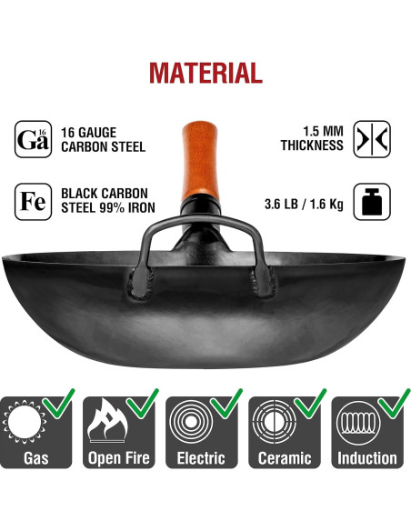 Wok YOSUKATA de Acero al Carbono 34 cm para Saltear Wok YOSUKATA de Acero al Carbono 34 cm para Saltear