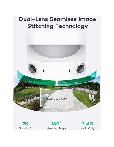 Cámara de Seguridad Winees Floodlight 2K HD 180 Doble Lente