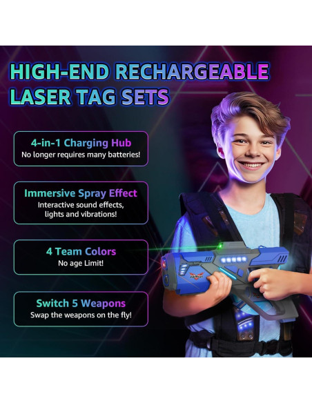 Juego de Laser Tag JakMean 4 Pistolas y Chalecos Recargables Juego de Laser Tag JakMean 4 Pistolas y Chalecos Recargables