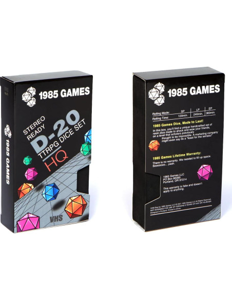 Juego de Dados DND 1985 Games, Set de 7 Dados Retro VHS Juego de Dados DND 1985 Games, Set de 7 Dados Retro VHS