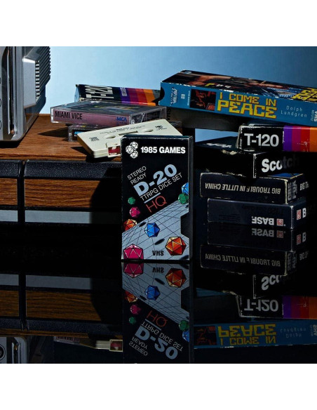 Juego de Dados DND 1985 Games, Set de 7 Dados Retro VHS Juego de Dados DND 1985 Games, Set de 7 Dados Retro VHS