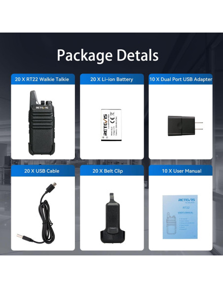 Walkie Talkies Retevis RT22 Mini Recargables 20 Unidades Walkie Talkies Retevis RT22 Mini Recargables 20 Unidades
