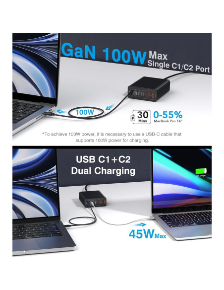 Cargador Rápido USB C KENUBI 200W 5 Puertos Carga Múltiple Cargador Rápido USB C KENUBI 200W 5 Puertos Carga Múltiple