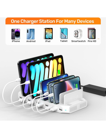 Estación de Carga USB Alxum 10 Puertos 60W Blanca Estación de Carga USB Alxum 10 Puertos 60W Blanca