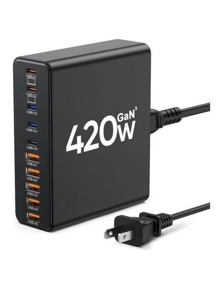 Cargador USB C 10 en 1 Aexhend 65W Rápido Negro Cargador USB C 10 en 1 Aexhend 65W Rápido Negro