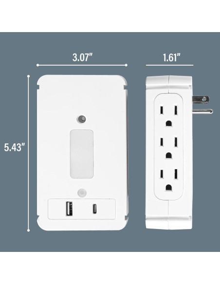 Extensor de Enchufe de Pared E-Macht con Luz Nocturna y USB Extensor de Enchufe de Pared E-Macht con Luz Nocturna y USB