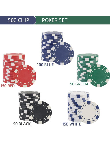 Juego de Fichas de Póker LUOBAO 500 Pcs 39mm con Bolsa