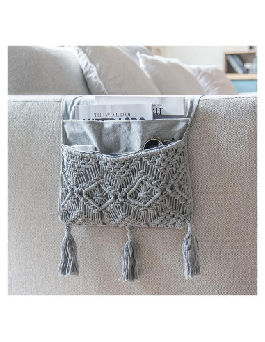 Organizador de Brazo de Sofá Mkono de Macramé Gris 90x34cm