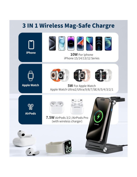 Estación de Carga Inalámbrica 3 en 1 ANNNWZZD para iPhone, Apple Watch y AirPods - Carga Rápida, Negro Estación de Carga Inalámbrica 3 en 1 ANNNWZZD para iPhone, Apple Watch y AirPods - Carga Rápida, Negro