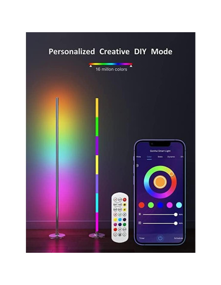 Lámpara de Pie LED GonHui RGB Inteligente Plata 156 cm Lámpara de Pie LED GonHui RGB Inteligente Plata 156 cm
