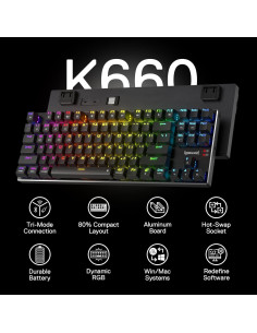 Teclado Gaming Inalámbrico Redragon K660RGB-PRO TKL 87 Teclas 2