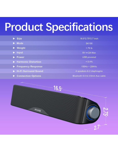 Barra de Sonido Nylavee SK100 USB Bluetooth 5.0 40.6cm
