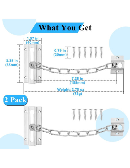 Cerradura de Cadena para Puerta INBOF - 2 Paquete Acero Inoxidable Cerradura de Cadena para Puerta INBOF - 2 Paquete Acero Inoxidable