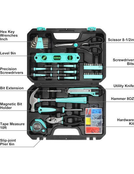 Kit de herramientas Amazon Basics 142 piezas turquesa Kit de herramientas Amazon Basics 142 piezas turquesa