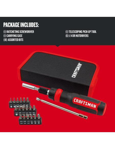 Destornillador de Trinquete CRAFTSMAN 26 Piezas CMHT68001 Destornillador de Trinquete CRAFTSMAN 26 Piezas CMHT68001