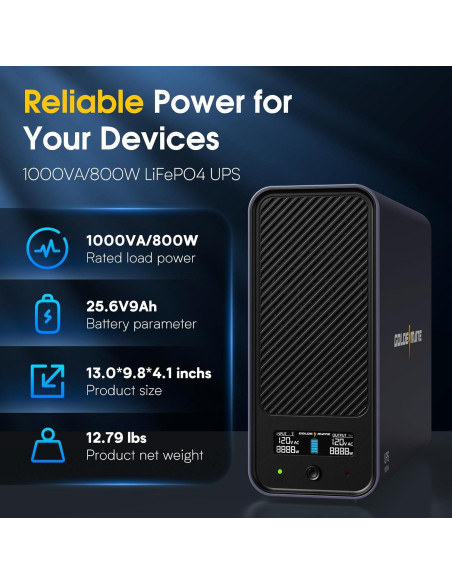 UPS 1000VA GOLDENMATE 800W 8 Salidas Pantalla LCD Gris UPS 1000VA GOLDENMATE 800W 8 Salidas Pantalla LCD Gris