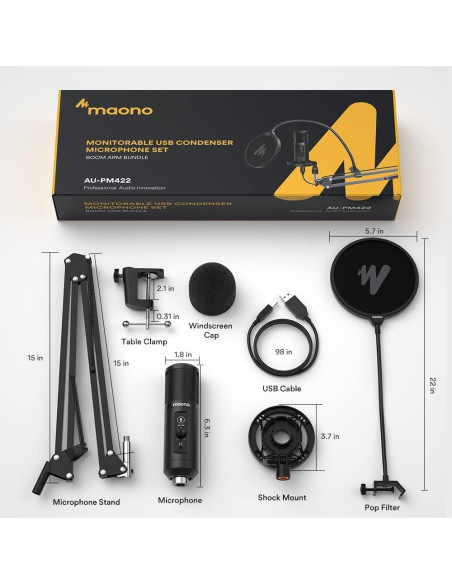 Micrófono USB MAONO PM422 Profesional con Brazo y Filtro Micrófono USB MAONO PM422 Profesional con Brazo y Filtro