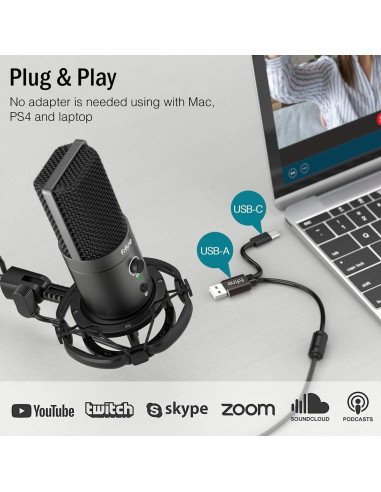 Micrófono USB FIFINE T683 para Streaming y Podcasting con Soporte