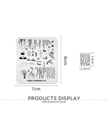 Placa de Estampado para Uñas KADS CN019 Acero Inoxidable 8x7cm