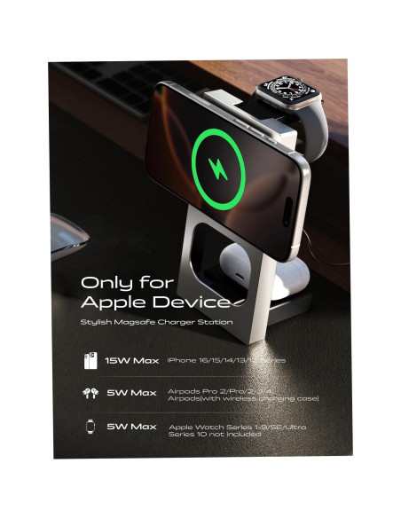 Cargador Inalámbrico 3 en 1 LISEN para iPhone 16 - Qi2 15W Cargador Inalámbrico 3 en 1 LISEN para iPhone 16 - Qi2 15W