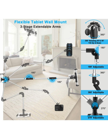 Soporte de Pared para Tableta YOOZ Brazo Largo 95 cm Ajustable Soporte de Pared para Tableta YOOZ Brazo Largo 95 cm Ajustable