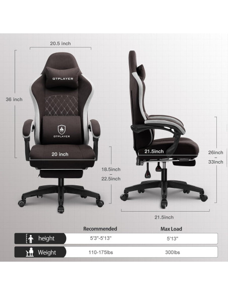 Silla de Juego GTPLAYER LR002 Marrón Oscuro Ergonómica Silla de Juego GTPLAYER LR002 Marrón Oscuro Ergonómica