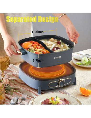 Olla Eléctrica DEZIN Shabu Shabu 5.5L Doble Sabor Antiadherente