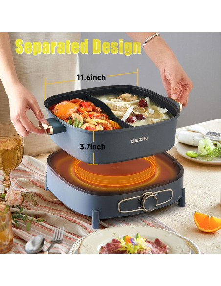 Olla Eléctrica DEZIN Shabu Shabu 5.5L Doble Sabor Antiadherente Olla Eléctrica DEZIN Shabu Shabu 5.5L Doble Sabor Antiadherente