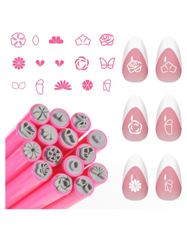 Set de 15 Sellos de Uñas WOKOTO con Diseños de Flores y Mariposas