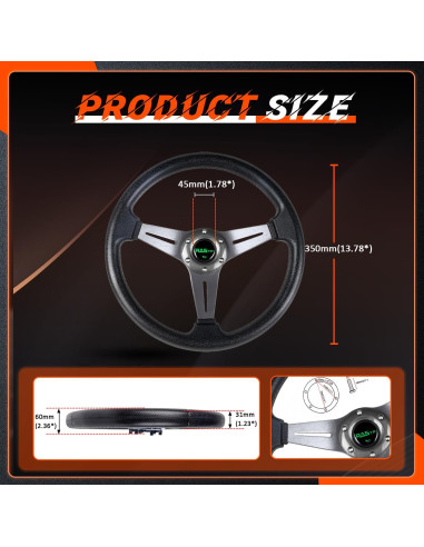 Volante de Carreras RASTP 35 cm Universal con Claxon - Gris