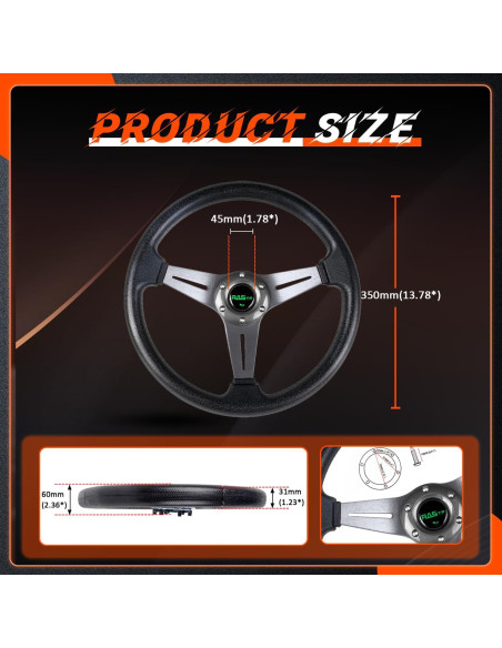 Volante de Carreras RASTP 35 cm Universal con Claxon - Gris Volante de Carreras RASTP 35 cm Universal con Claxon - Gris
