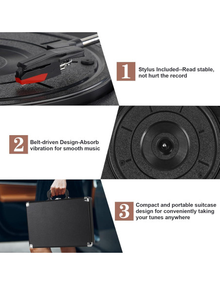Reproductor de Vinilo Kedok Maleta Portátil 3 Velocidades Negro Reproductor de Vinilo Kedok Maleta Portátil 3 Velocidades Negro