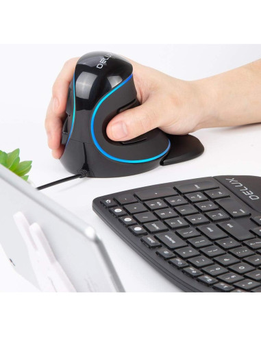 Mouse Ergonómico DeLUX M618PU Vertical 7200DPI con Luz LED