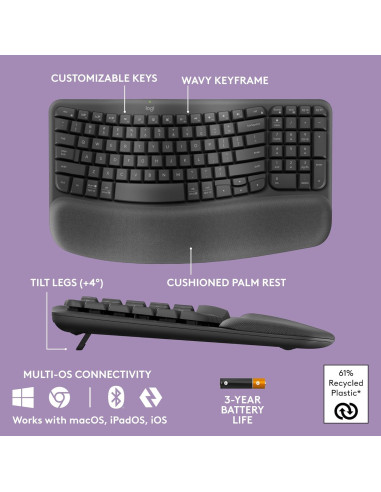 Teclado Ergonómico Inalámbrico Logitech Wave Keys - Grafito