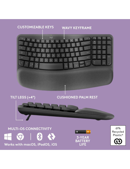 Teclado Ergonómico Inalámbrico Logitech Wave Keys - Grafito Teclado Ergonómico Inalámbrico Logitech Wave Keys - Grafito