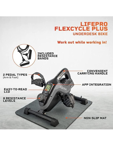 LifePro Mini Bicicleta de Pedales 3 en 1 con Bandas - Gris