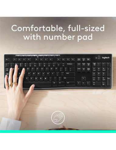 Teclado Inalámbrico Logitech K270 Negro, 2.4 GHz, Tamaño Completo