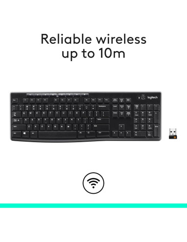 Teclado Inalámbrico Logitech K270 Negro, 2.4 GHz, Tamaño Completo